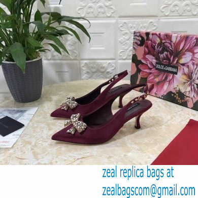 Dolce  &  Gabbana Heel 6.5cm Satin Slingbacks Burgundy with Crystal Bow 2021